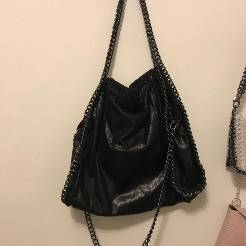 Black chain black faux leather bag